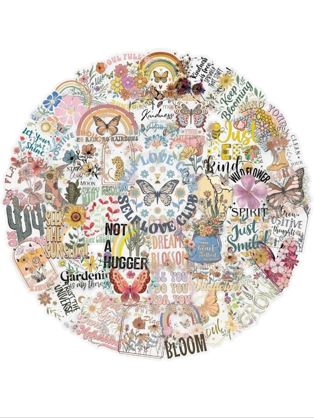 Boho Butterfly & Floral Wall Decal Collage - Multicolor